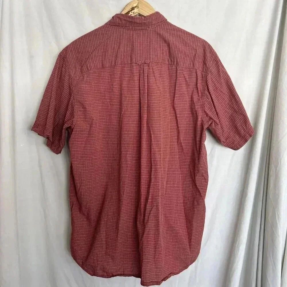 Rust Red Micro Plaid Cotton Button Down Columbia Short Sleeve Shirt Men’s Large - Picture 2 of 11